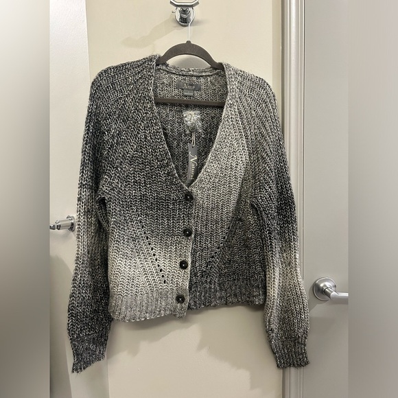 Natural Reflections Cardigan Sweater Womens Medium Open Knit Buttons Black Grey - Picture 1 of 9